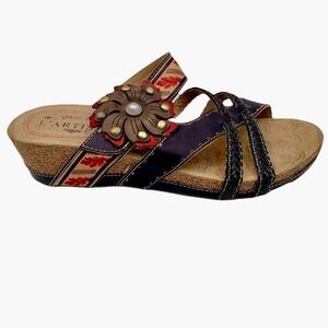 L'Artiste Spring Step Floral Wedge Sandals Leather Deonna Studded US 6.5-7 EU 37